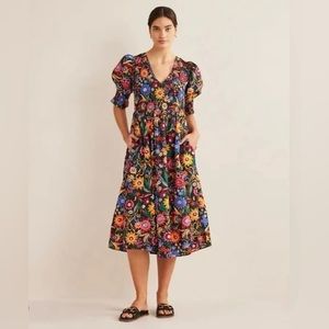 Boden smocked bodice floral midi dress size 4R
